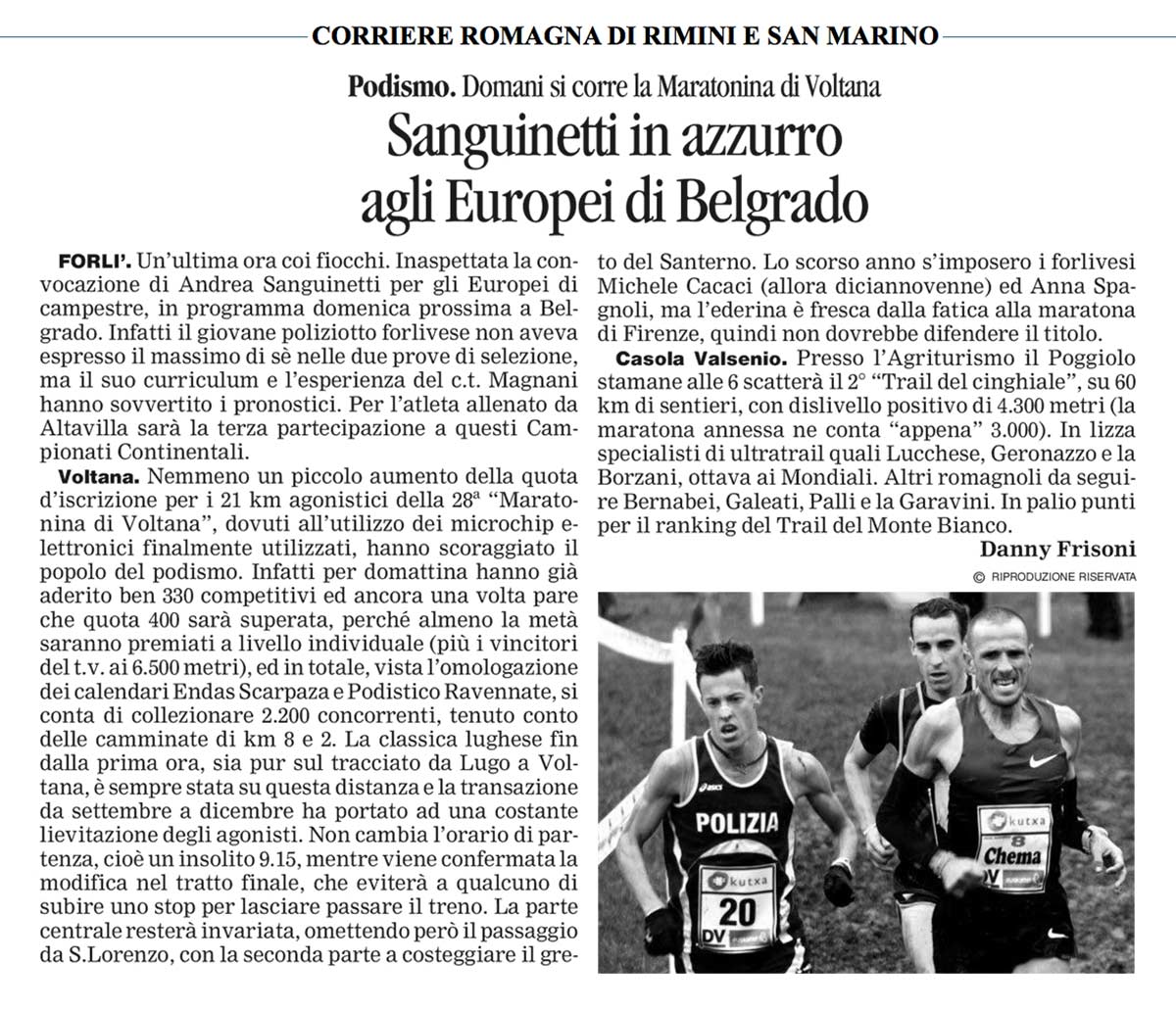 Andrea Sanguinetti - Fiamme Oro Atletica - Corriere Romagna 30-11-2013
