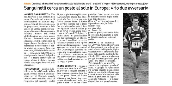 Andrea Sanguinetti - Il Resto del Carlino 06-12-13 Fiamme Oro Atletica